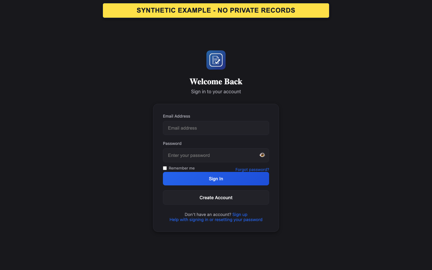 Synthetic GrantPro sign-in form with password recovery link.